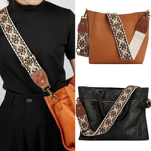 Crossbody Strap Top Grain Leather Ends Brass Metal Hardware 2" Wide Shoulder Strap Replacement for Handbags Purses Messenger Duffel Bags Adjustable Length from 35" to 58" - Jacquard Medallion in Saudi Arabia