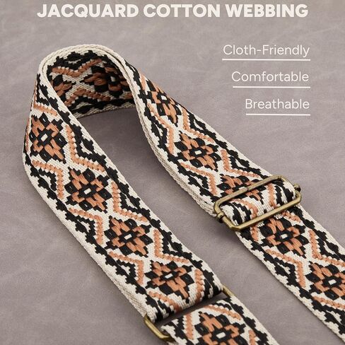 Crossbody Strap Top Grain Leather Ends Brass Metal Hardware 2" Wide Shoulder Strap Replacement for Handbags Purses Messenger Duffel Bags Adjustable Length from 35" to 58" - Jacquard Medallion in Saudi Arabia