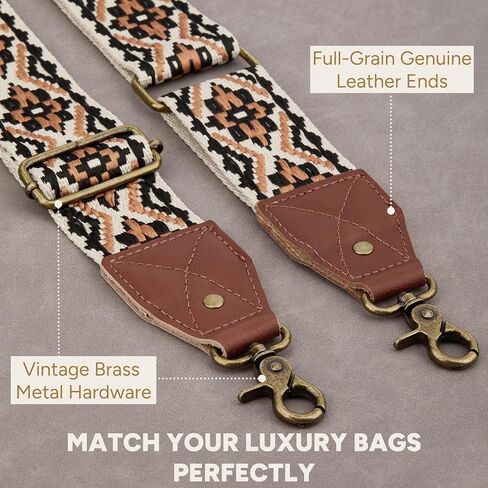 Crossbody Strap Top Grain Leather Ends Brass Metal Hardware 2" Wide Shoulder Strap Replacement for Handbags Purses Messenger Duffel Bags Adjustable Length from 35" to 58" - Jacquard Medallion in Saudi Arabia