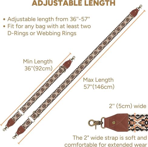 Crossbody Strap Top Grain Leather Ends Brass Metal Hardware 2" Wide Shoulder Strap Replacement for Handbags Purses Messenger Duffel Bags Adjustable Length from 35" to 58" - Jacquard Medallion in Saudi Arabia