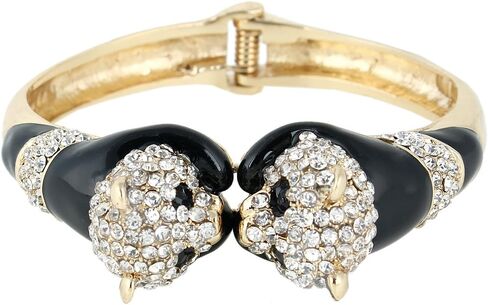 EVER FAITH Austrian Crystal Black Enamel lovely Kissing Panda Bangle Bracelet Clear Gold-Tone in Saudi Arabia