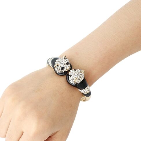 EVER FAITH Austrian Crystal Black Enamel lovely Kissing Panda Bangle Bracelet Clear Gold-Tone in Saudi Arabia