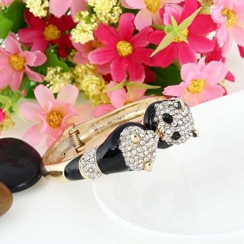 EVER FAITH Austrian Crystal Black Enamel lovely Kissing Panda Bangle Bracelet Clear Gold-Tone in Saudi Arabia