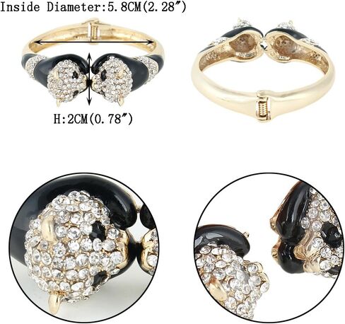 EVER FAITH Austrian Crystal Black Enamel lovely Kissing Panda Bangle Bracelet Clear Gold-Tone in Saudi Arabia