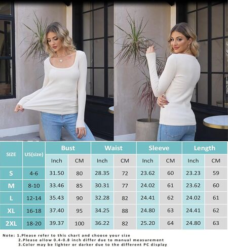 Long Sleeve Shirts for Women Scoop/Square Neck Stretch Slim Ribbed Knit T-Shirt Basic Casual Cotton Tops in Saudi Arabia