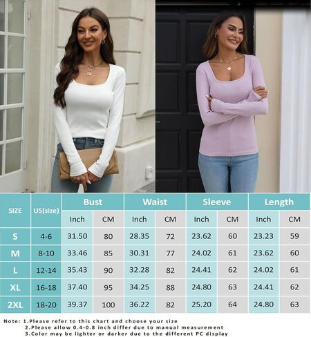 Long Sleeve Shirts for Women Scoop/Square Neck Stretch Slim Ribbed Knit T-Shirt Basic Casual Cotton Tops in Saudi Arabia