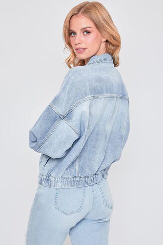 YMI Womens Junior 80's Denim Oversized Jacket, Light Denim, Medium US in Saudi Arabia