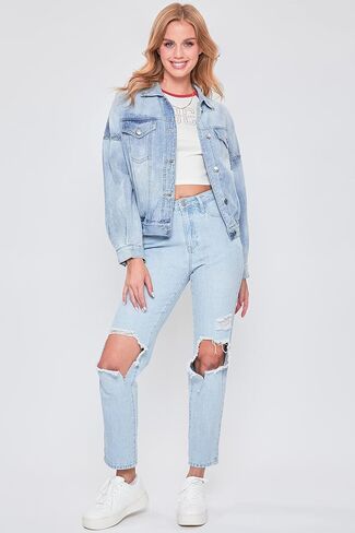 YMI Womens Junior 80's Denim Oversized Jacket, Light Denim, Medium US in Saudi Arabia