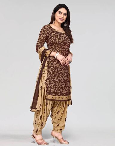 Readymade Panjabi Style Crepe Fabric Patiyala Salwar suit with Printed Dupatta for Women & Girls in Saudi Arabia