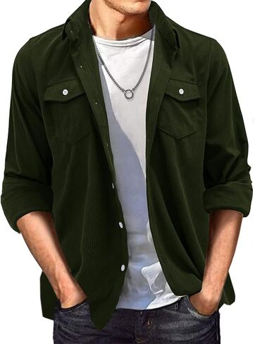 قمصان سروال قصير للرجال بأزرار سفلية وأكمام طويلة وسترة كاجوال مع جيب in Kuwait