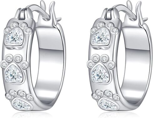 EXRANQO Paw Print Earrings 925 Sterling Sliver Cubic Zircon Paw Print Earrings For Women Cat Dog Paw Earrings Hoop Paw Print Jewelry Birthday Gifts For Women Girls Mother in Kuwait