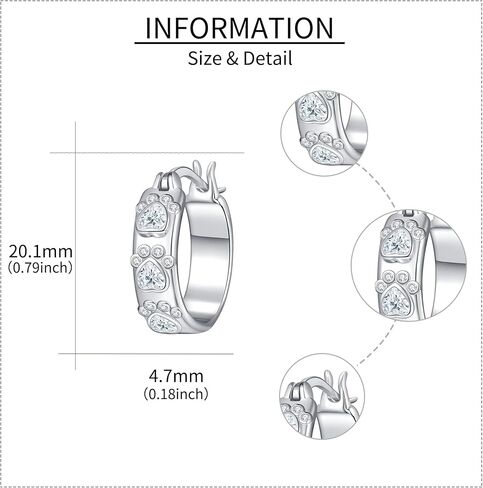 EXRANQO Paw Print Earrings 925 Sterling Sliver Cubic Zircon Paw Print Earrings For Women Cat Dog Paw Earrings Hoop Paw Print Jewelry Birthday Gifts For Women Girls Mother in Kuwait