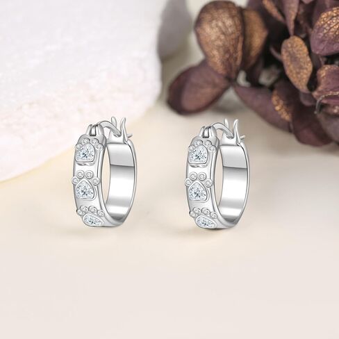 EXRANQO Paw Print Earrings 925 Sterling Sliver Cubic Zircon Paw Print Earrings For Women Cat Dog Paw Earrings Hoop Paw Print Jewelry Birthday Gifts For Women Girls Mother in Kuwait