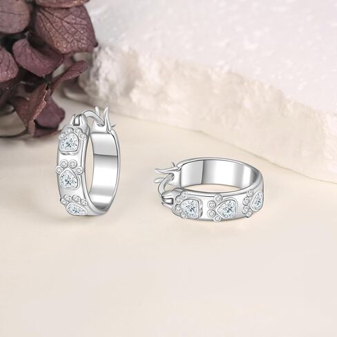EXRANQO Paw Print Earrings 925 Sterling Sliver Cubic Zircon Paw Print Earrings For Women Cat Dog Paw Earrings Hoop Paw Print Jewelry Birthday Gifts For Women Girls Mother in Kuwait