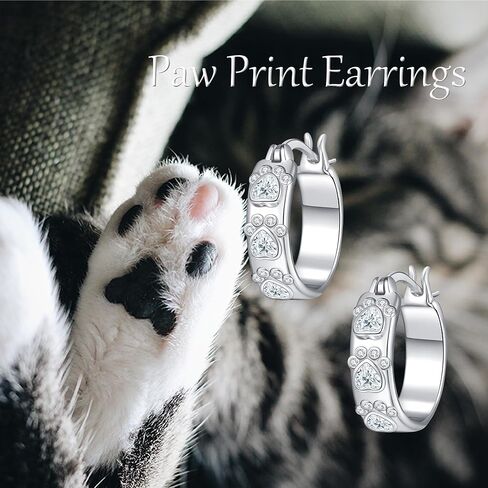 EXRANQO Paw Print Earrings 925 Sterling Sliver Cubic Zircon Paw Print Earrings For Women Cat Dog Paw Earrings Hoop Paw Print Jewelry Birthday Gifts For Women Girls Mother in Kuwait