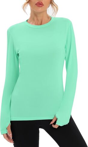 Zando UPF 50+ Sun Protection Clothes Lightwight SPF Shirts Quick Dry Sun Protection Rashguard Long Sleeve UV Shirts Crew Neck UV Protection Top Sun Block Shirt Swimsuits Women Outdoor Green Large in Saudi Arabia