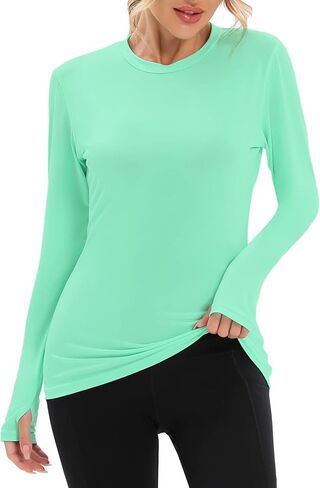 Zando UPF 50+ Sun Protection Clothes Lightwight SPF Shirts Quick Dry Sun Protection Rashguard Long Sleeve UV Shirts Crew Neck UV Protection Top Sun Block Shirt Swimsuits Women Outdoor Green Large in Saudi Arabia