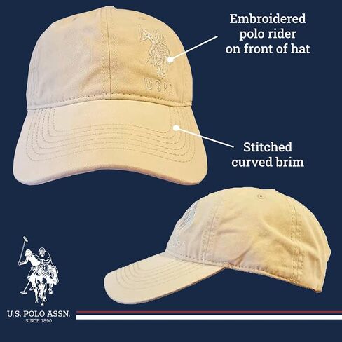 U.S. Polo Assn. Adjustable Cotton Baseball Hat, Beige, One Size in Saudi Arabia