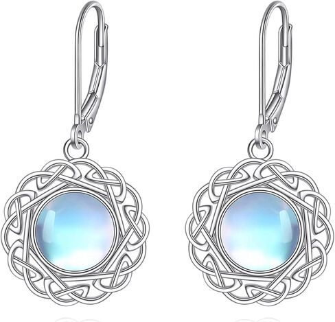 JOERPH Celtic Knot Moonstone Dangle Earrings 925 Sterling Silver Moonstone Drop Earrings Leverback Celtic Knot Jewelry Gift for Women Mother Wife Daughter in Kuwait