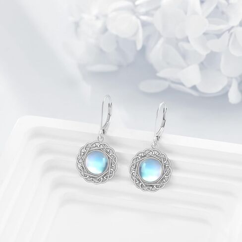JOERPH Celtic Knot Moonstone Dangle Earrings 925 Sterling Silver Moonstone Drop Earrings Leverback Celtic Knot Jewelry Gift for Women Mother Wife Daughter in Kuwait