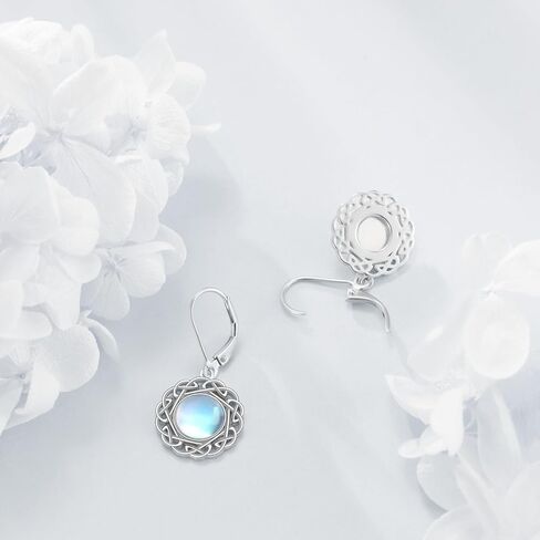 JOERPH Celtic Knot Moonstone Dangle Earrings 925 Sterling Silver Moonstone Drop Earrings Leverback Celtic Knot Jewelry Gift for Women Mother Wife Daughter in Kuwait
