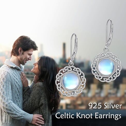 JOERPH Celtic Knot Moonstone Dangle Earrings 925 Sterling Silver Moonstone Drop Earrings Leverback Celtic Knot Jewelry Gift for Women Mother Wife Daughter in Kuwait