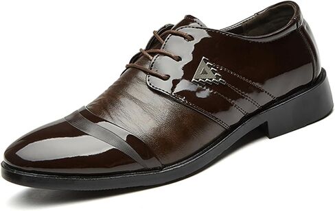 Mens Lace Up Dress Shoes Modern Formal Business Casual Office Suit Tuxedo Patent Leather Oxford Shoes in Kuwait