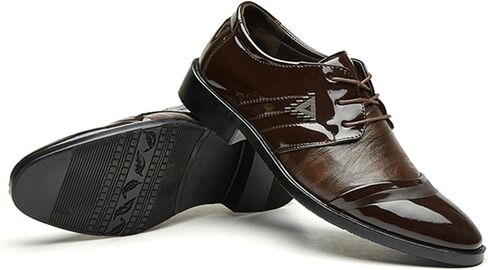 Mens Lace Up Dress Shoes Modern Formal Business Casual Office Suit Tuxedo Patent Leather Oxford Shoes in Kuwait