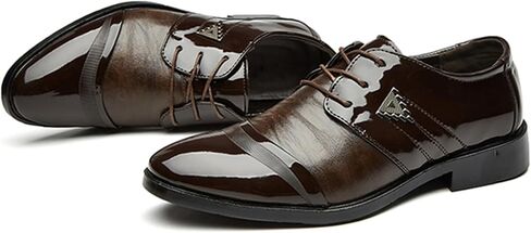 Mens Lace Up Dress Shoes Modern Formal Business Casual Office Suit Tuxedo Patent Leather Oxford Shoes in Kuwait