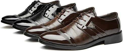 Mens Lace Up Dress Shoes Modern Formal Business Casual Office Suit Tuxedo Patent Leather Oxford Shoes in Kuwait