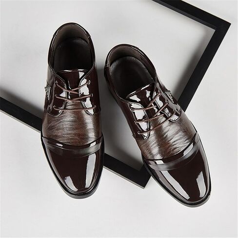 Mens Lace Up Dress Shoes Modern Formal Business Casual Office Suit Tuxedo Patent Leather Oxford Shoes in Kuwait