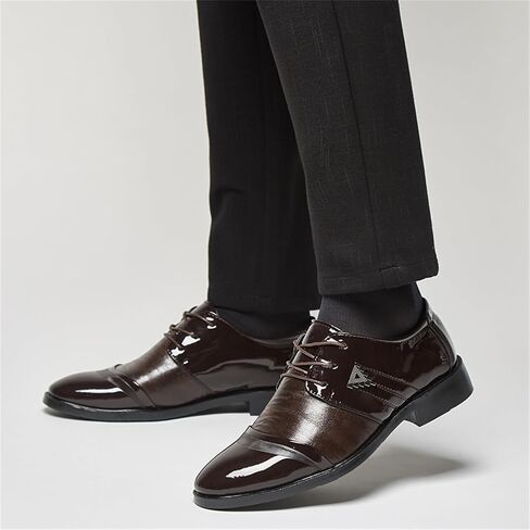 Mens Lace Up Dress Shoes Modern Formal Business Casual Office Suit Tuxedo Patent Leather Oxford Shoes in Kuwait
