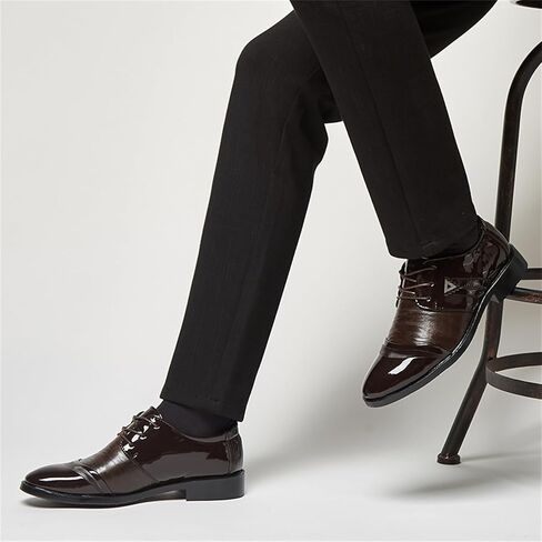 Mens Lace Up Dress Shoes Modern Formal Business Casual Office Suit Tuxedo Patent Leather Oxford Shoes in Kuwait