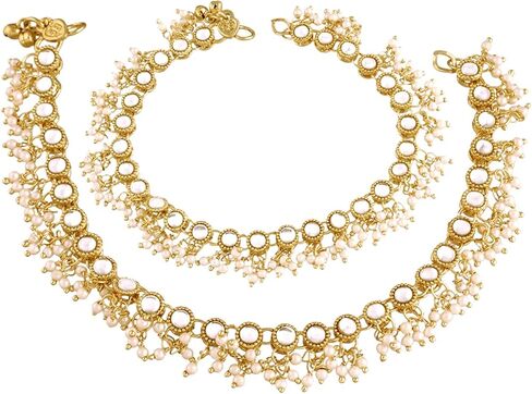 I Jewels 18k Gold Plated Indian Wedding Bollywood Kundan Anklets for Women(A044W) in Saudi Arabia