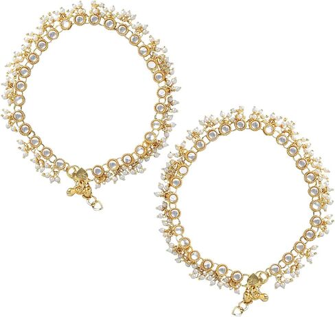 I Jewels 18k Gold Plated Indian Wedding Bollywood Kundan Anklets for Women(A044W) in Saudi Arabia