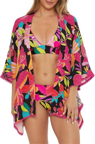 Trina Turk Women's Standard Solar Tunic, Casual Open Front, Floral Print, Beach Cover Ups, Multicolor in Saudi Arabia