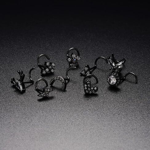 Pierstyles 20G Nose Ring Studs for Women Men Black 316L Stainless Steel Flower Heart CZ Nose Ring L Shaped Nose Screw Studs Set Nostril Nose Piercing Jewelry in Saudi Arabia