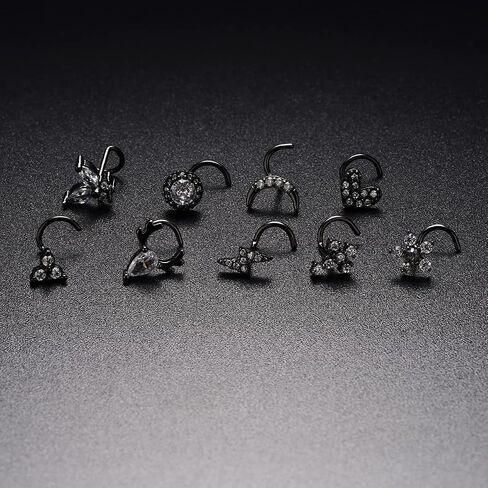 Pierstyles 20G Nose Ring Studs for Women Men Black 316L Stainless Steel Flower Heart CZ Nose Ring L Shaped Nose Screw Studs Set Nostril Nose Piercing Jewelry in Saudi Arabia