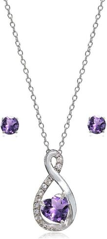 Lovve Necklace and Earring Set for Women Sterling Silver Gemstone & White Topaz Infinity Heart Birthstone Jewelry in Saudi Arabia
