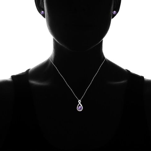 Lovve Necklace and Earring Set for Women Sterling Silver Gemstone & White Topaz Infinity Heart Birthstone Jewelry in Saudi Arabia