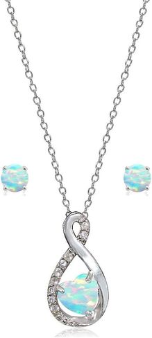 Lovve Necklace and Earring Set for Women Sterling Silver Gemstone & White Topaz Infinity Heart Birthstone Jewelry in Saudi Arabia
