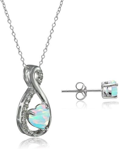 Lovve Necklace and Earring Set for Women Sterling Silver Gemstone & White Topaz Infinity Heart Birthstone Jewelry in Saudi Arabia