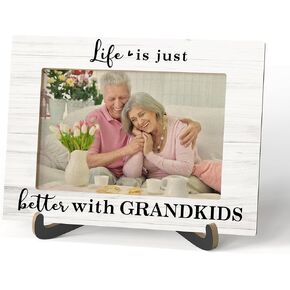 Grandparents Photo Frame - Life Is Just Better With Grandkids Wooden Tabletop Picture Frame with Stand - New Grandma Grandpa Gifts, Grandparents Day Birthday Gifts for Grandparents -A20