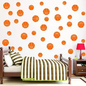 88pcs / Set Orange Basketball Sports Ball Art Home Decor Boys Room Sticker Basketball Pattern Wall Stickers for Boys Bedroom Children Kids Play Room Wall Mural JWH116 (Orange(Basketball))