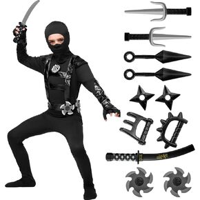Spooktacular Creations Halloween Boys Ninja Costume, Black Ninja Costume and Accessories Set, Halloween Outfit with Toys for Kids Dress Up and Role Play Party, M
