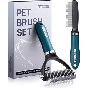 PawMeet Deshedding Dog Brush Dog Comb Combo, Professional Undercoat Rake, Pet Grooming Brush for Dog Cat Grooming Supplies, Dematting Deshedding Brush Dogs Shedding Tool for Long Matted Haired Pets