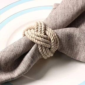Nautical Rope Napkin Rings Set of 12, Cotton Rope Napkin Ring-Burlap Napkin Rings Set for Harvest, Thanksgiving, Christmas, Farmhouse, Beach, Party Decoration, Wedding, Dining Table etc. (Ivory, 12)