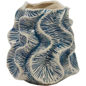 Bloomingville Organically Shaped Stoneware, Blue and Ivory Vase