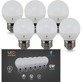 Bluex Bulbs 6 Pack G16 LED Light Bulbs - 6W 550 Lumens 3000K Warm White E26 Base 120V - Mini LED Light Bulbs Suitable for Chandelier, Signs, Floor Lamps, Nightlights & Kitchens Type G Short Light Bulb