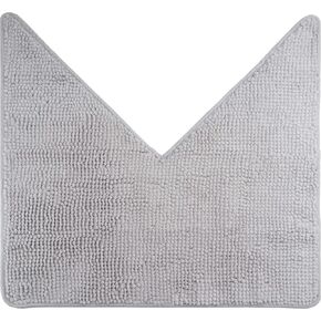 fluffy Bath Mat for Corner Showers, Made of Chenille, with Non-Slip Bottom (L-Shape | Inner Dimensions 20 x 20 inch, Gray)